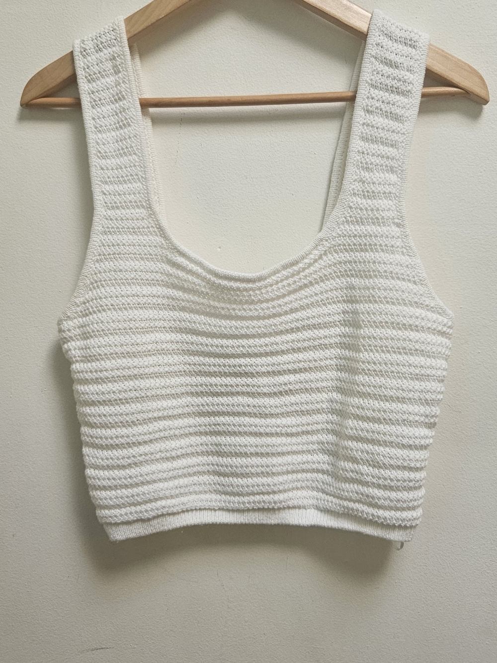 H&M Women's White Crochet Knit Ribbed Tank Top Size L Summer Festival